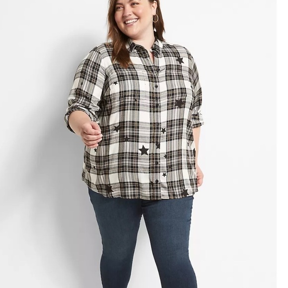 Lane Bryant No-Peek Button-Front Plaid Star Print Top Shirt NWT - Picture 13 of 13